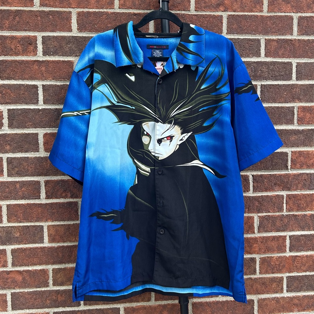 Y2K anime all over print button up